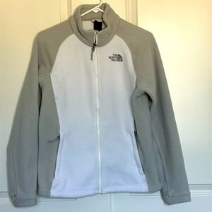 🎁 3 for $15. The North Face Fleece Jacket White Gray Color Block Full Zip size M